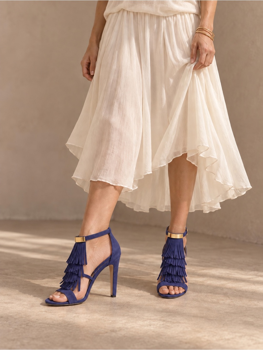 Chloé Camoscio Storm Blue Suede Fringe Ankle Strap Heels EU 40 US 9.5